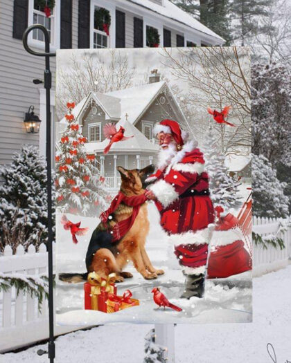 German Shepherd And Santa Clause Flag Dog Owner Christmas Yard Decorations